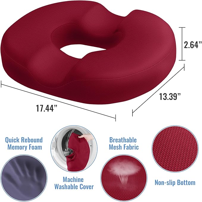 CloudBliss Donut Pillow Stadium Seat Cushion for Tailbone Pain Relief and Hemorrhoids, Memory Foam Seat Chair Cushion, Portable Seat Cushions for Bleachers, Car, Home & Office