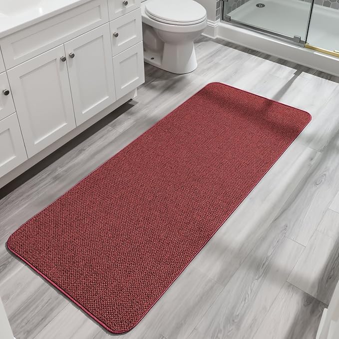 Bosap Bath Mat,Ultra Thin Bathroom Runner Rugs,Large Bath Mats for Bathroom,Quick Dry,Non-Slip,Machine Washable,Low Pile,Bath Rug,Shower Outside,Sink,Home Decor Accessories.Red,2'x5'（24x60inch）