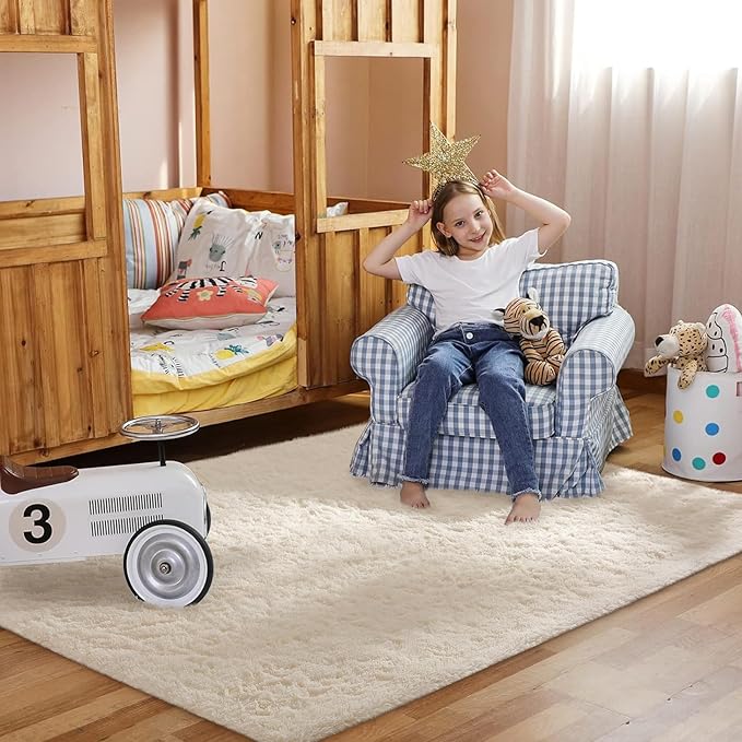 Ophanie Area Rugs for Bedroom, Christmas Upgrade Non-Slip Ivory Fluffy Soft Shag Living Room Carpet, Indoor Floor 4x6 Fuzzy Shaggy Plush Nursery Rug for Kids Home Dorm Decor Aesthetic
