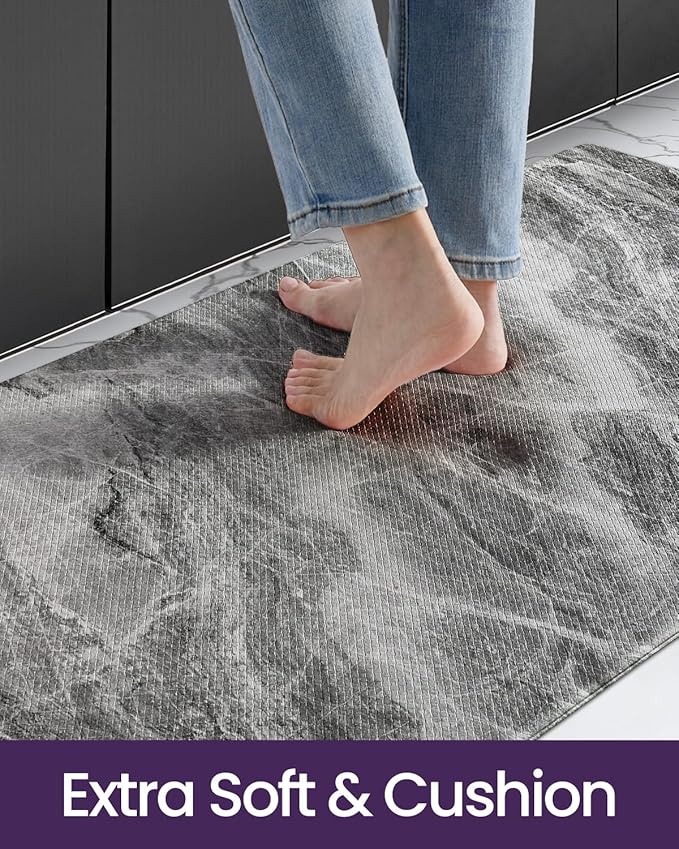 DEXI Kitchen Floor Mats Cushioned Anti Fatigue, 23x86 Large Long Standing Comfort Runner Rug Waterproof, Marble Memory Foam Padded for Front Sink Laundry, Dark Grey