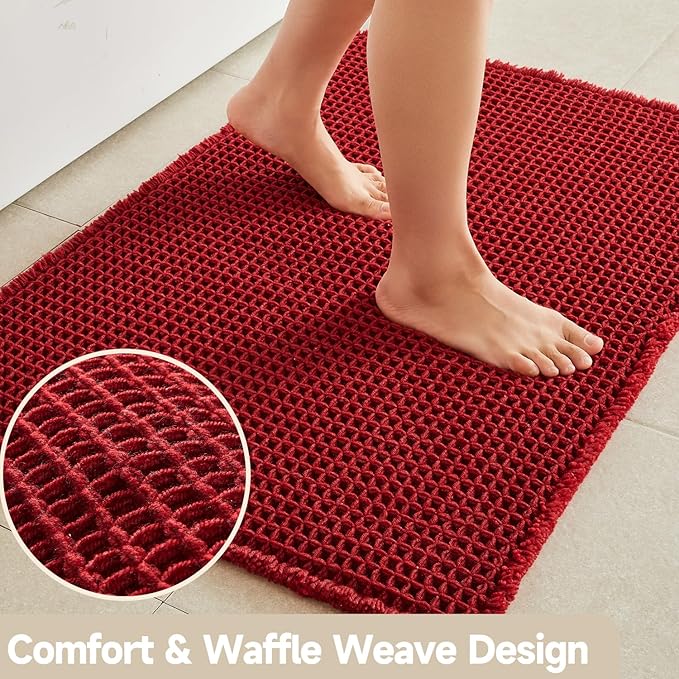 TYUU Waffle Runner Rug Bathroom, Long Boho Bathroom Rugs Non Slip Washable Super Absorbent Quick Dry Farmhouse Bath Decor, 60"x24" Burgundy