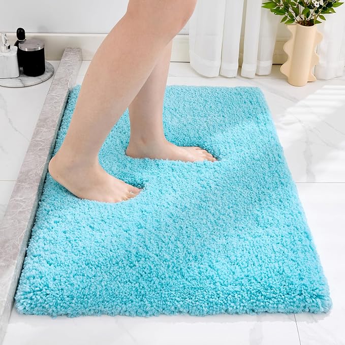 Disolla Sky Blue Bathroom Rug 24x36 - Non-Slip Plush Thick Bath Mat, Highly Absorbent & Ultra Soft Fluffy Floor Mat, Machine Washable for Shower and Tub