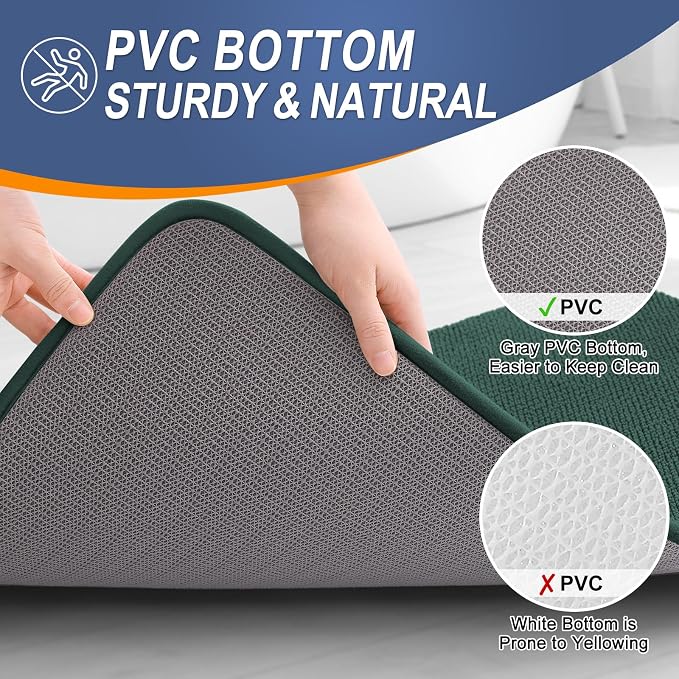 OLANLY Thick Memory Foam Small Bathroom Rugs 24x16, Extra Soft Absorbent Bath Rug, Quick Dry Bath Mats, Non-Slip, Washable Carpet for Bathroom, Tub and Shower, Home Decor Accessories, Blackish Green
