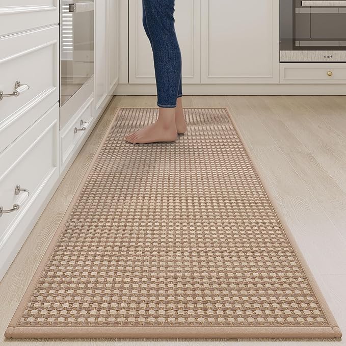 YDKGL Long Kitchen Runner Rugs Kitchen Mat Non Slip Washable, Super Absorbent Soft Chenille Braided Kitchen Mats for Floor, Rubber Backing Kitchen Floor Sink Standing Mat, Easy Clean, Brown 24"x71"