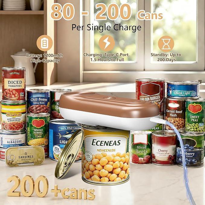 Electric Can Opener, One Touch Automatic Can Opener for Seniors, Rechargeable Cordless Can Openers, Auto‑Stop Smooth Edge Lid Cutter, Fits All Can Sizes, Food Safe Kitchen Gadget for Arthritis