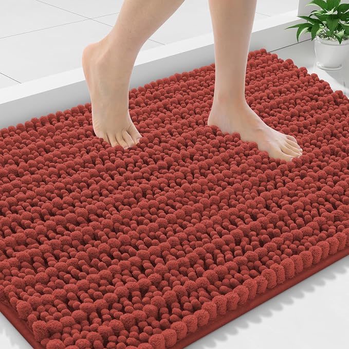 Smiry Bathroom Rugs Mat 36x24, Extra Soft Absorbent Chenille Bath Rugs, Non Slip Rubber Backing Machine Washable Quick Dry Bath Mats for Bathroom Floor, Tub, Shower, Home Decor Accessories, Maple Red