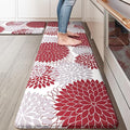 Anti Fatigue Kitchen Mats,17"x59"+17"x29" Non Slip Boho Dahlia Kitchen Rugs Sets of 2,Farmhouse Waterproof Kitchen Mat for Floor,Cushioned Standing Mat for Office,Laundry,Sink,Desk,Red