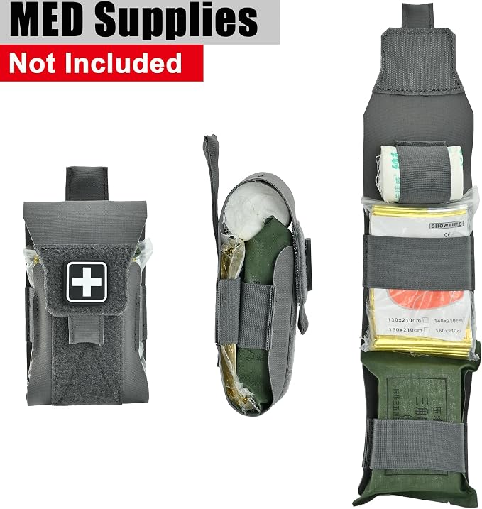 Mini IFAK Pouch, Compact Empty First Aid Organizer with Elastic Loops and Pull Tab, Portable EDC Micro Trauma Pouch for Pocket Backpack and Outdoor Carry