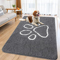 Smiry Dog Door Mat for Muddy Paws, Absorbent Dirt Trapper Non Slip Quick Dry Washable Chenille Mat for Mud Dogs, Entry Rug for Indoor and Outdoor (59x35 Inches, Dark Grey and White)