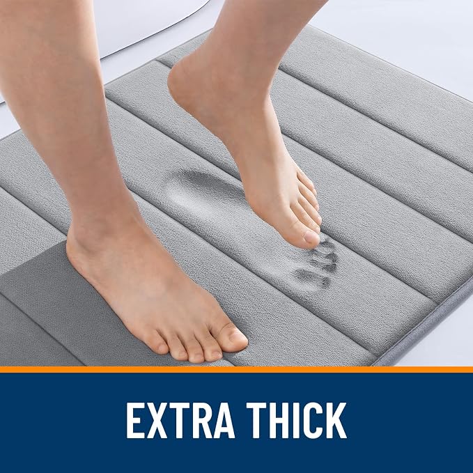 OLANLY Memory Foam Long Bathroom Rugs Runner 59x24, Super Soft Absorbent Bath Mat, Quick Dry, Machine Washable Shower Floor Rugs, Bathmat Carpet, Bathroom Home Decor Accessories, Grey
