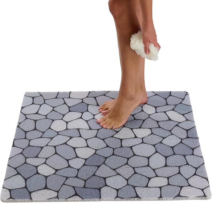 Non Slip Shower Mats for Inside Shower - Loofah Bath Mats for Shower - Shower Floor Mat Non Slip - Walk in Shower Mat Square 31x31- Textured No Suction Cup Shower Safety Mat (Blue Pebble 31x31)