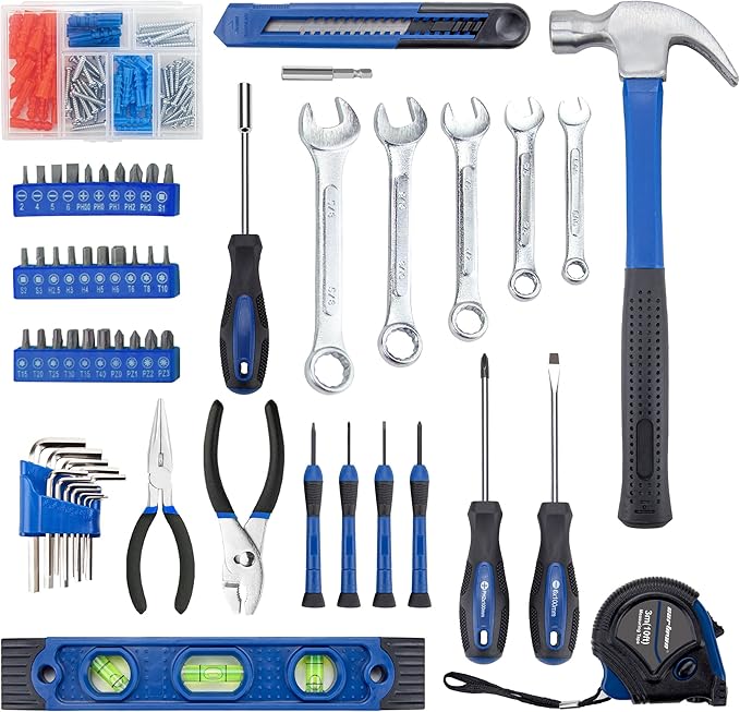 CARTMAN 152-Piece Basic Household Hand Tool Set,with Toolbox Storage Case, All Purpose Home Tool Kit Includes Essential Tools for Office College Repairs Blue