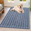 Smiry Dog Door Mat for Muddy Paws 40x32, Absorbent Dirt Trapper, Non-Slip Washable Chenille Entryway Rug for Inside Floor, Airy Blue, Layered Pattern