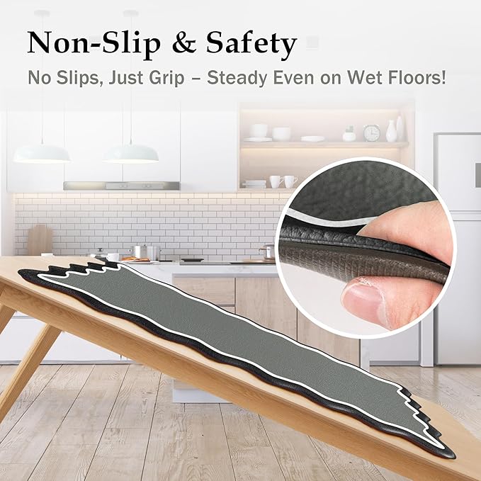 Arenarug Scalloped Black Gray Kitchen Mats Rugs Sets of 2 Cushioned Anti Fatigue Floor Mat Waterproof Kitchen Rugs Non Slip Foam Comfort Standing Mat for Sink Laundry, 17.3"x30"+17.3"x59"