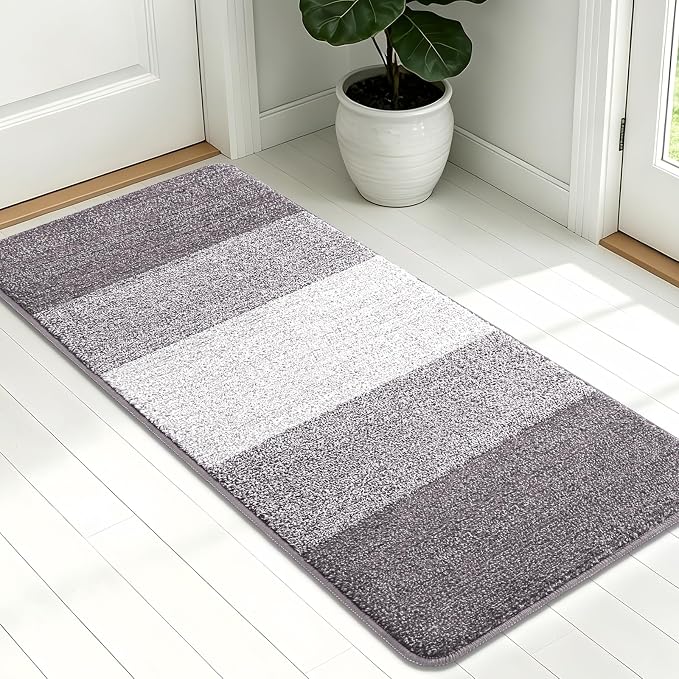 Kitinjoy Indoor Outdoor Door Mat, 54x24 Non-Slip Absorbent Dirt Trapper, Low-Profile Washable Inside Entrance Front Floor Mat, Sturdy Soft Entry Doormats for Entryway, Light Grey