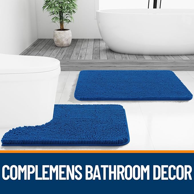 OLANLY Bathroom Runner Rugs 44x24, Soft Absorbent Chenille Bath Rugs, Rubber Backing Quick Dry, Machine Washable Long Bath Mats for Bathroom, Tub and Shower, Home Decor Accessories, Deep Navy Blue