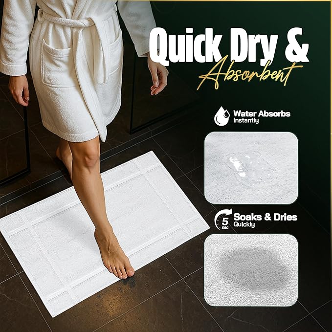 Pearl Linens Pack of 6 100% Cotton Bath Mat Towels, 20x30 inches, Soft & Absorbent Floor Towels for Bathroom, Not Bathroom Rugs, After Shower Mat, 687 GSM, Machine Washable, Airbnb Essentials, White