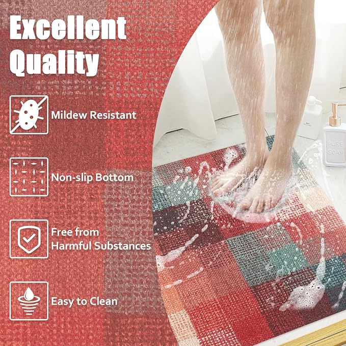 Shower Mat Bathtub Mat Non-Slip: 32x32 Inch Soft Comfort Bath Mat with Drainage Holes, PVC Loofah Massage Bathmat for Shower, Tub, Bathroom, Wet Areas, Quick Drying