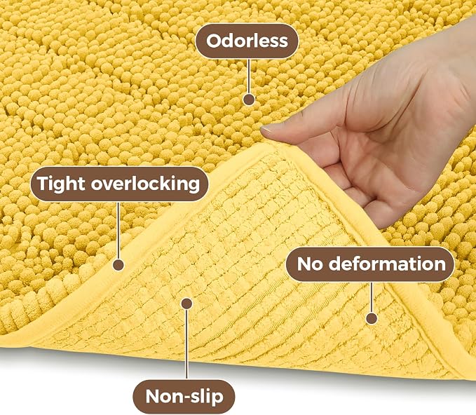 Bcoimo Large Bathroom Rug, Chenille Bath Mat with High Low Pile Design, Soft Absorbent Non Slip Bath Rug, Machine Washable Quick Dry Mat for Shower, Tub, Sink and Vanity