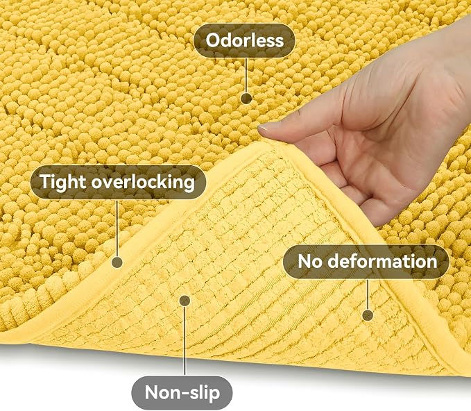 Bcoimo 30"×20" Chenille Bath Mat – Non-Slip with Backing Bath Rug Ultra-Absorbent and Machine Washable Bathroom Mat Quick-Dry Design. Ideal for Bathroom Shower and Tub Areas