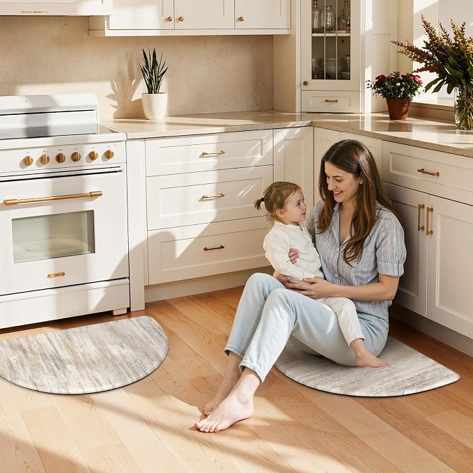 KIMODE Anti Fatigue Mats for Kitchen Floor, 18"x28" Half Circle Memory Foam Kitchen Floor Mats Cushioned Non Slip, Comfort Standing Mats, Abstract Kitchen Rugs Sets of 2 for Sink Laundry Office Desk
