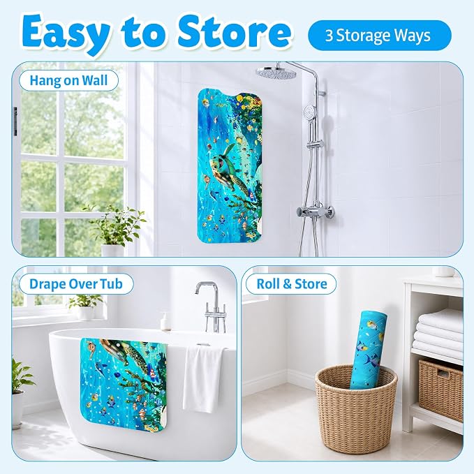 XIYUNTE Baby Bath Mat for Tub Non Slip Kids Bath Mat - 40''x16'' Extra Long Cartoon Bathtub Mat Non Slip Kids Shower Mat Eco-Friendly Toddler Bath Mats with Suction Cups, Machine Washable