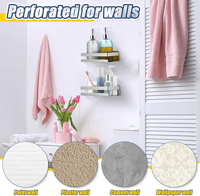 Lallisa 2 Pieces Stainless Steel Shelf Bathroom Shower Floating Shelves Wall Mounted Shower Caddy Basket Shelf Storage Organizer Shelves for Bathroom, Kitchen, Living Room(7.87 Inches/ 20 cm,Silver)