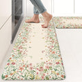 KIMODE Anti Fatigue Kitchen Mats for Floor 2 Piece, Cushioned Floral Kitchen Rugs, Memory Foam Kitchen Floor Mats, Summer Standing Desk Mats for Laundry Office Sink Beige 17"x47"+17"x29"