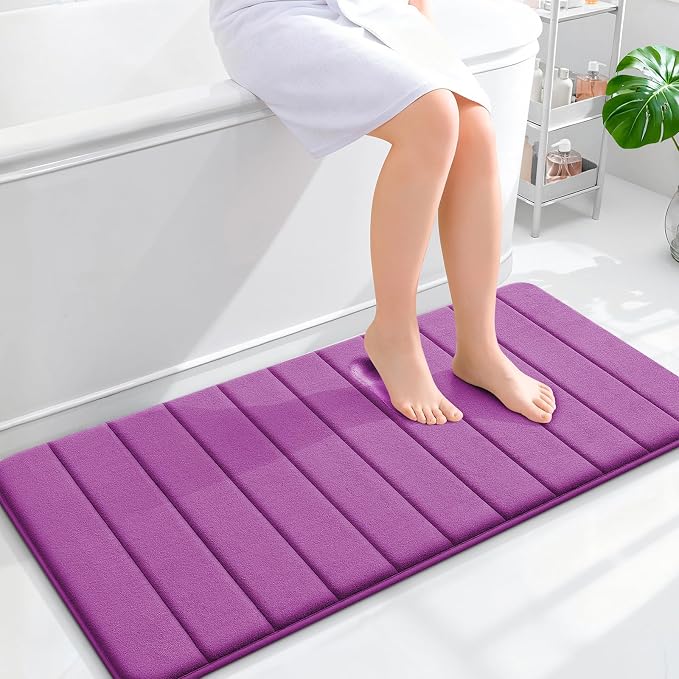 OLANLY Memory Foam Long Bathroom Rugs Runner 44x20, Super Soft Absorbent Bath Mat, Quick Dry, Machine Washable Shower Floor Rugs, Bathmat Carpet, Bathroom Home Decor Accessories, Purple