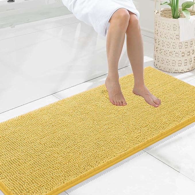 Smiry Luxury Chenille Bathroom Rugs 59x20, Extra Soft and Absorbent Shaggy Bath Mat, Machine Washable, Non-Slip Plush Carpet Runner for Tub, Shower, and Floor, Home Decor Accessories, Yellow