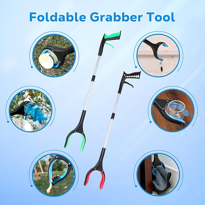 Grabber Reacher Tool - 43” Extra Long Foldable Gripper and Reaching Tool - Heavy Duty Pick Up Stick Grabbers for Seniors, Trash, Surgery Recovery Must Haves Gifts (Green-43in)