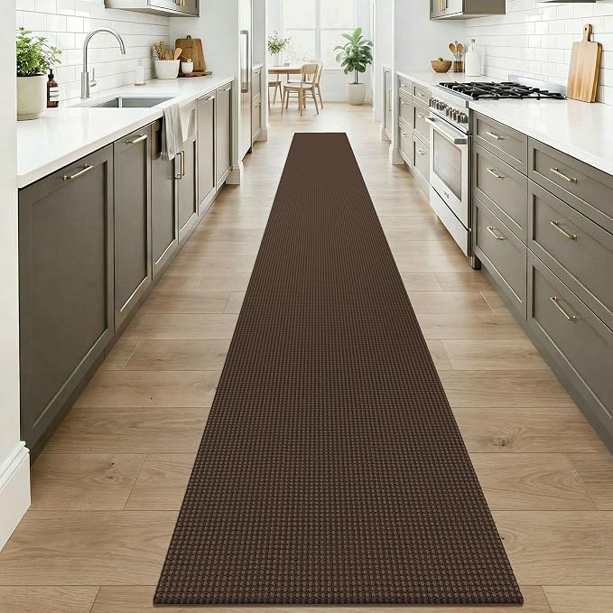 KOZYFLY Braided 2x20 Runners Rugs for Hallway, Extra Long Washable Runner Rug, Woven Non Slip Kitchen Runner, Cotton Entryway Rug, Floor Carpet for Entry, Aisle, Hall, Brown/Dark Brown