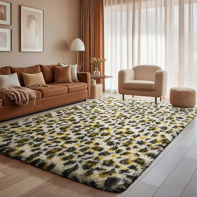 Ophanie Leopard Rugs for Bedroom Living Room, Cheetah Print Rug Fluffy Shag Large Fuzzy Plush Soft Throw,Large Shaggy Floor Big Faux Animal Throw 4x6 Carpets,Home Decor Aesthetic