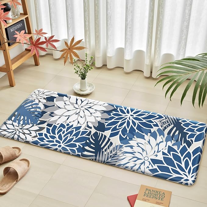 Arenarug Kitchen Mats for Floor 2PCS Cushioned Anti Fatigue Kitchen Mats Waterproof Non Slip Kitchen Mat Rug Set Comfort Foam Standing Mat for Sink, Laundry, Office, Blue Gray