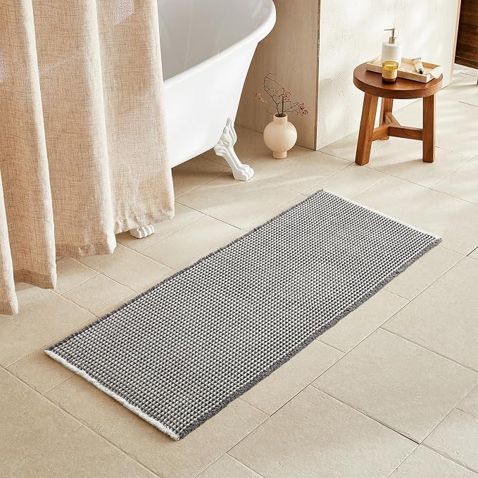 TYUU Waffle Runner Rug Bathroom, Long Boho Bathroom Rugs Non Slip Washable Super Absorbent Quick Dry Farmhouse Bath Decor, 60"x24" Grey and White