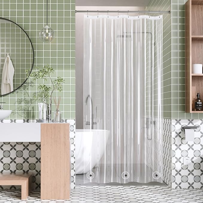 AmazerBath Shower Curtain Liner Stall, 48x72 Clear Shower Curtain Liner, Waterproof Plastic Shower Liner, Lightweight PEVA Shower Curtain for Bathroom with 3 Magnets and 8 Rustproof Metal Grommets