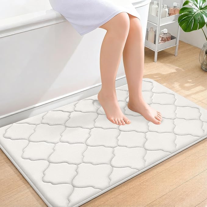 OLANLY Memory Foam Bath Mat Rug 36x24, Ultra Soft and Absorbent Bathroom Rugs, Non-Slip, Comfortable, Machine Washable Bath Carpet for Bathroom Floor, Tub, Shower and Home Decor Accessories, Cream