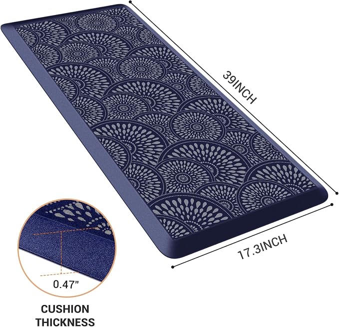 Mattitude Kitchen Mat, 17.3x39in Heavy Duty Ergonomic Comfort Foam Standing Desk Mat, Waterproof Non-Slip Standing Mats and Rugs for Kitchen, Office, Laundry, Blue