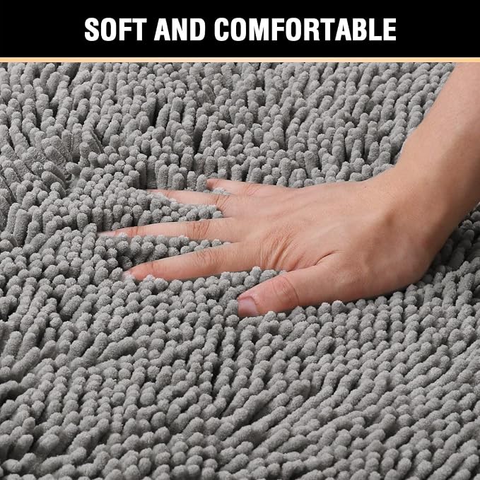 H.VERSAILTEX Chenille Bath Mat Thick Soft Absorbent for Bathroom, Microfiber Dries Quickly, Shaggy Washable Plush Durable Rug, Bathtub and Shower Floor, 24x17, Grey