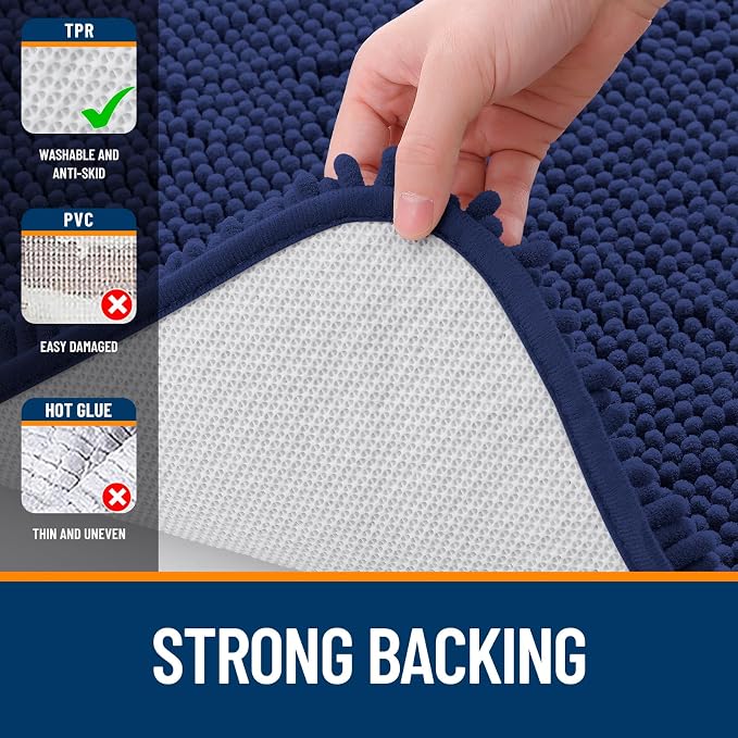 OLANLY Large Bathroom Rugs 40x32, Soft Absorbent Chenille Bath Rugs, Rubber Backing Quick Dry, Machine Washable Bath Mats for Bathroom Floor, Tub and Shower, Home Decor Accessories, Twilight Sapphire
