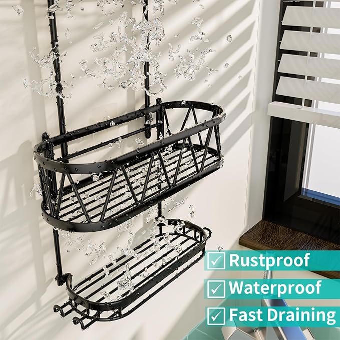 HapiRm Hanging Shower Caddy, Rustproof & Waterproof Shower Organizer with Soap Holder & 4 Hooks, No Drilling Hanging Bathroom Shelf for Bathroom - Black
