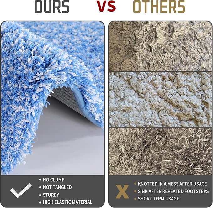 Yimobra Bathroom Rugs Non Slip Washable 36X24, Ultra Soft and Water Absorbent Bath Mats, Plush Fluffy Shower Mat Outside, Luxury Microfiber Thick Matts for Bathroom Floor/Tub, Blue and White