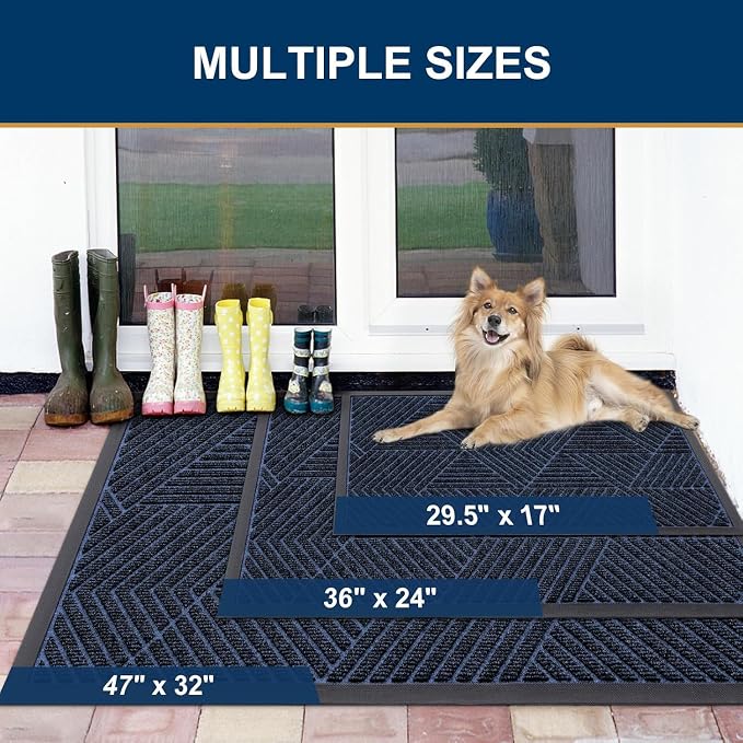 Smiry Front Door Mat Outside Entrance, Heavy Duty Sturdy Natural Rubber Doormat, Trap Dirt and Moisture, Easy Clean Low Profile Welcome Floor Mats for Indoor Outdoor Entry, 59x23 Inch, Navy Blue