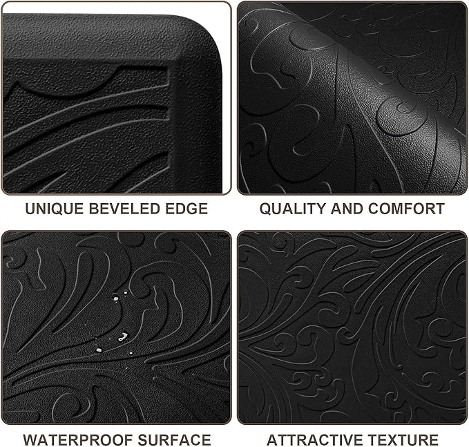 KMAT Kitchen Mat Cushioned Anti-Fatigue Waterproof Non-Slip Standing Mat Ergonomic Comfort Rug for Home,Office,Sink,Laundry,Desk 17.3" (W) x 60"(L),Black