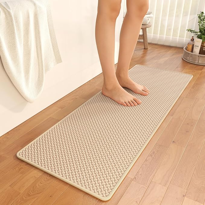YDKGL Bathroom Runner Non Slip, Extra Soft Absorbent Quick Dry Bath Mats, Foam Weave Texture Thin Bath Rugs Washable with Rubber Backing, 20" x 59“