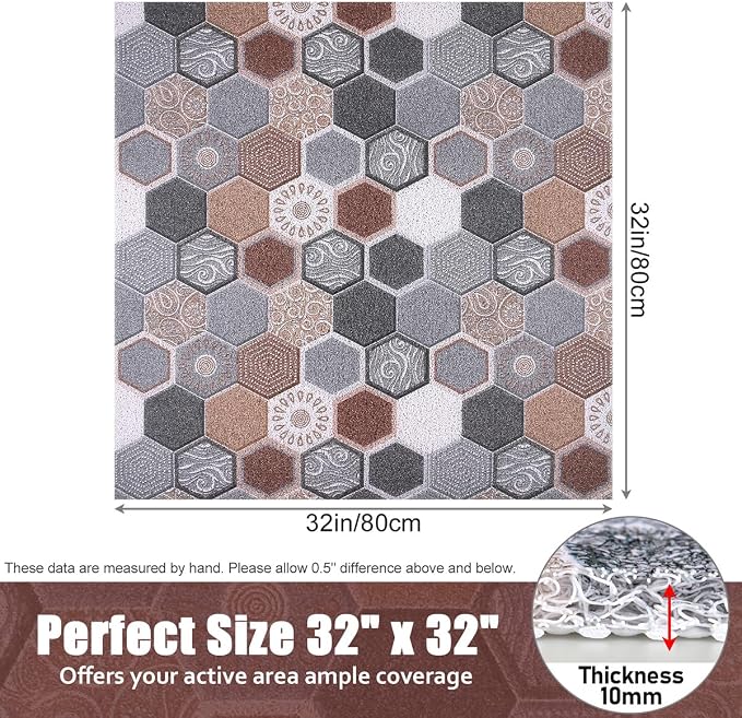 Shower Mat Bathtub Mat Non-Slip, 32x32 Inch, Soft Comfort Bath Mat with Drainage Holes, PVC Loofah Massage Bathmat for Shower, Tub, Bathroom, Wet Areas, Quick Drying