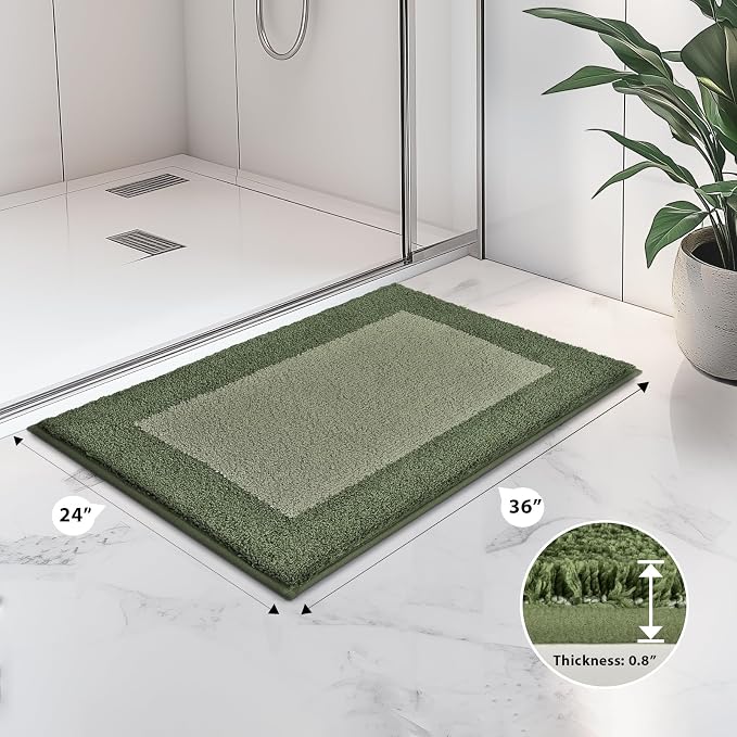 anllugs Bathroom Rugs 24" x 36", Non-Slip Extra Soft Absorbent Bath Rugs, Machine Washable Quick Dry Bath Mats for Bathroom Floor, Shower, Bathtub and Sink, Sage Green & Budding Green