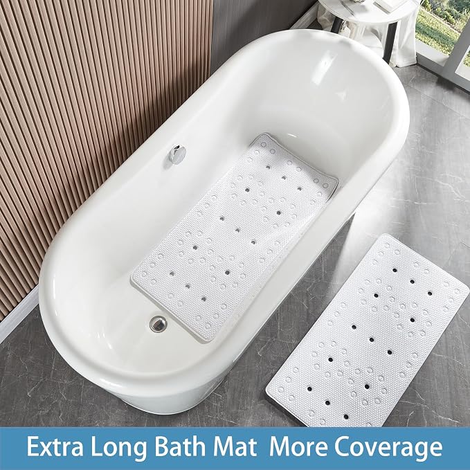 Webos Bathtub Mat Non Slip: Soft Safety Foam Bath Mat for Tub Suitable for Families Extra Large 17 X 36Inch with Drain Holes and Suction Cups Massage Tub & Shower Mat for Bathroom (White)