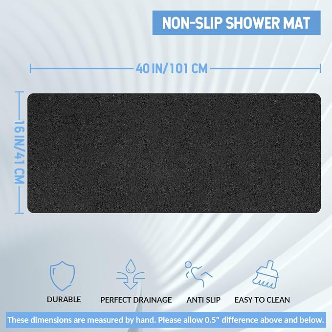 Hargiis Non-Slip Bathtub Mat, Anti Slip Shower Mat, Fast Drying Bathtub Mats, Foot Scrubber Mat, Anti Slip Mat for Tub, Floor, Bathroom, Kitchen, Home, Hotel (Black 40"×16")