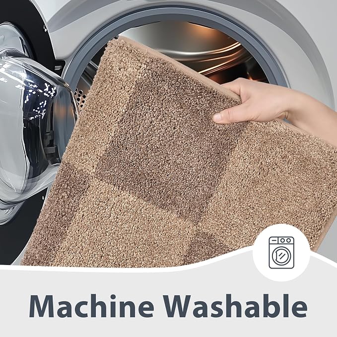 anllugs Bathroom Rugs 24" x 36", Non-Slip Extra Soft Absorbent Bath Rugs, Machine Washable Quick Dry Bath Mats for Bathroom Floor, Shower, Bathtub and Sink, Checkered Grayish Brown & Coffee